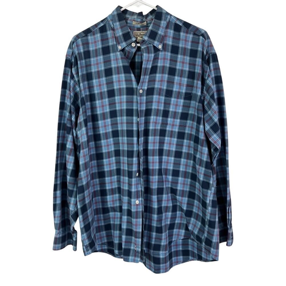 L.L. Bean Shirt Mens Large Blue U.S. Navy Tartan Plaid Button Down